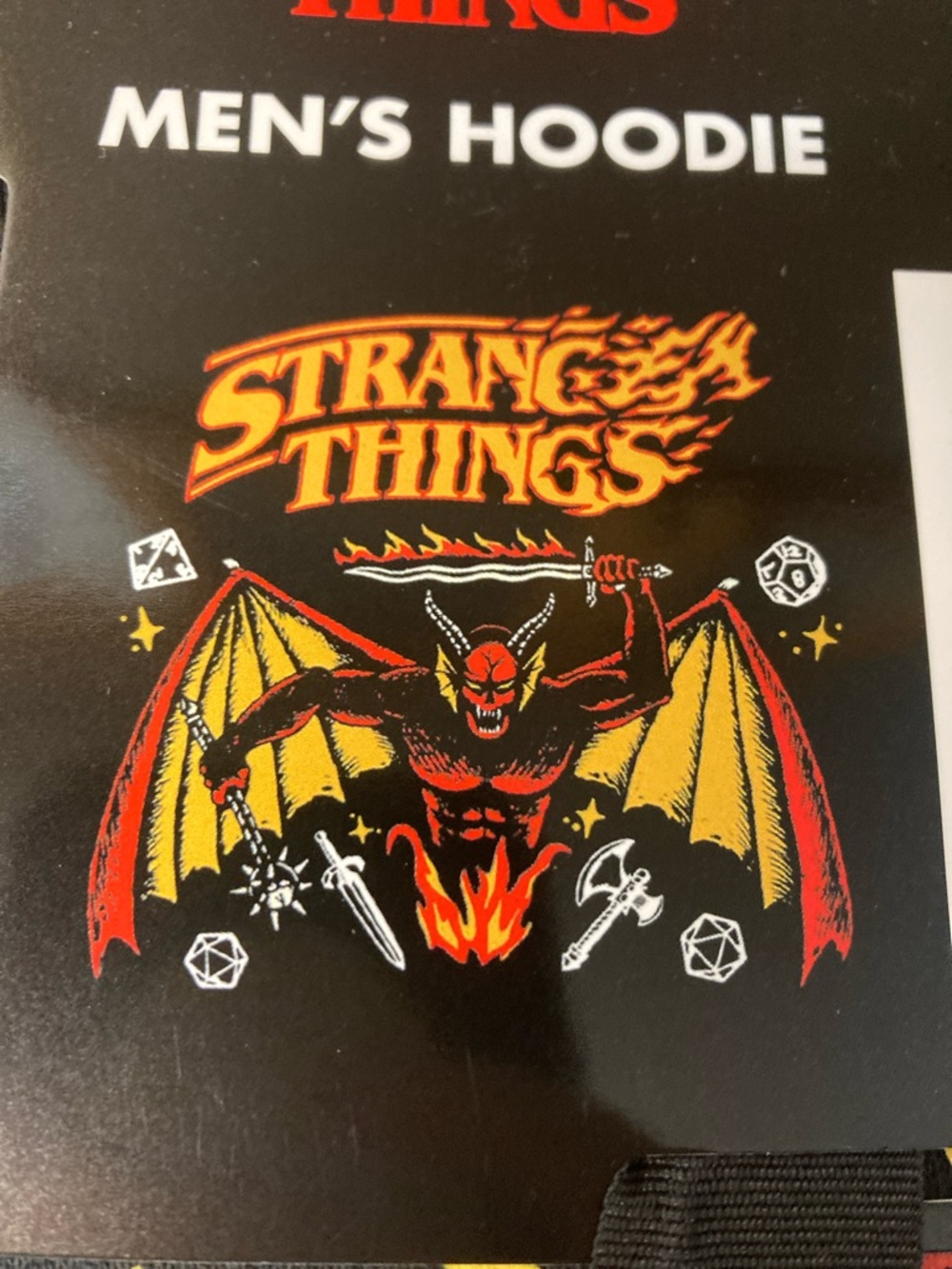 Netflix Stranger Things Black Hoodie with Red and Yellow Demon Graphic